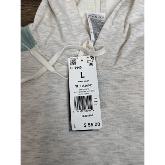 adidas Womens Essentials Colorblocked Hoodie Sweatshirt Aqua Gray Black Sz L NWT - Picture 4 of 5